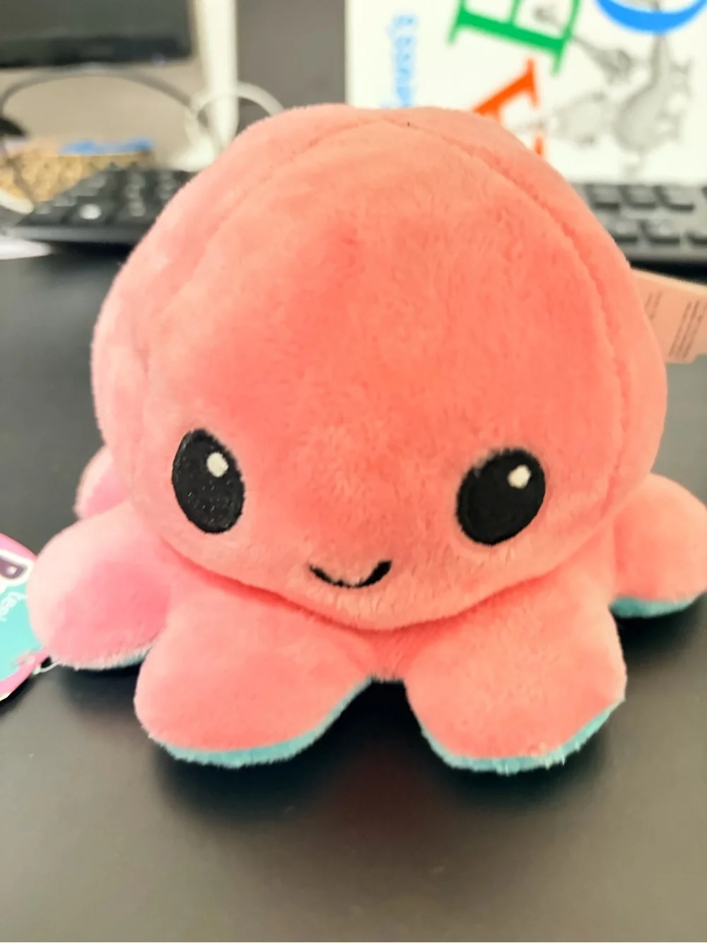 Reversible Plush Octopus Toy - Aqua with Pink Trim